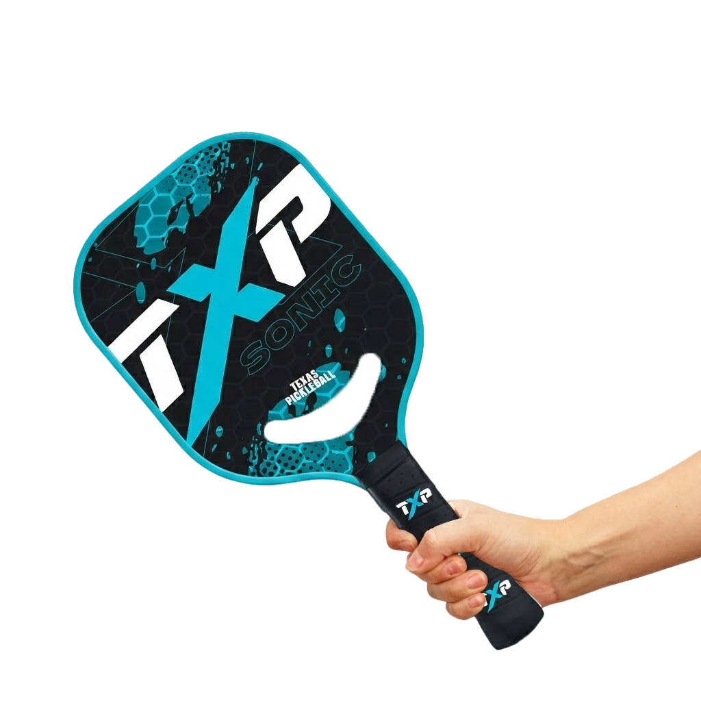 Close-up of TX branded pickleball paddle