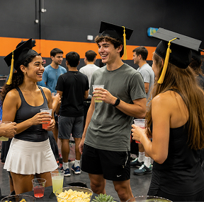Texas Pickleball players socializing together during an indoor pickleball community event